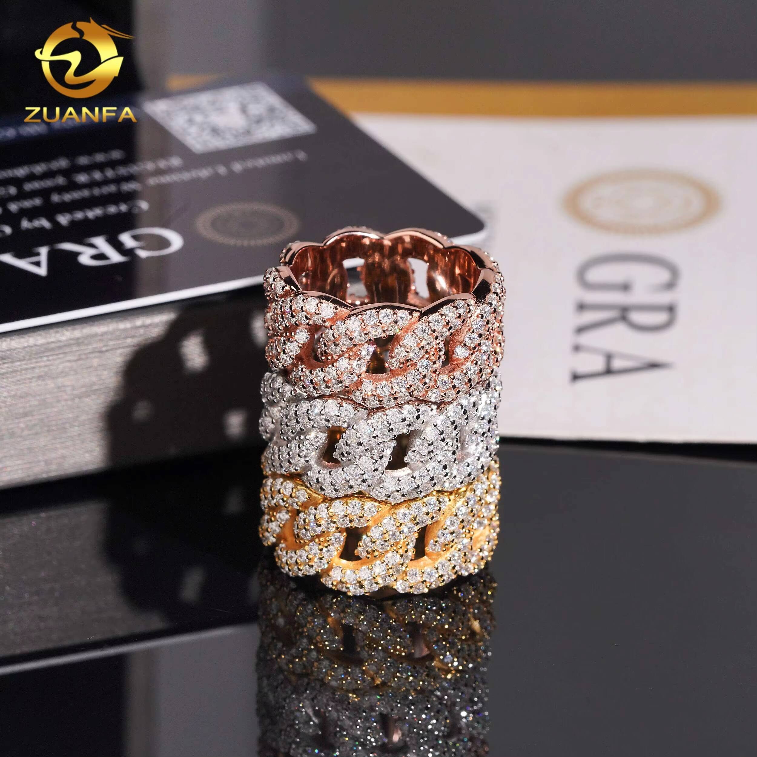Fine Jewelry Iced Out Eternity Cuban Rings Hip Hop Style Pass Diamond Tester 925 Silver Moissanite Ring