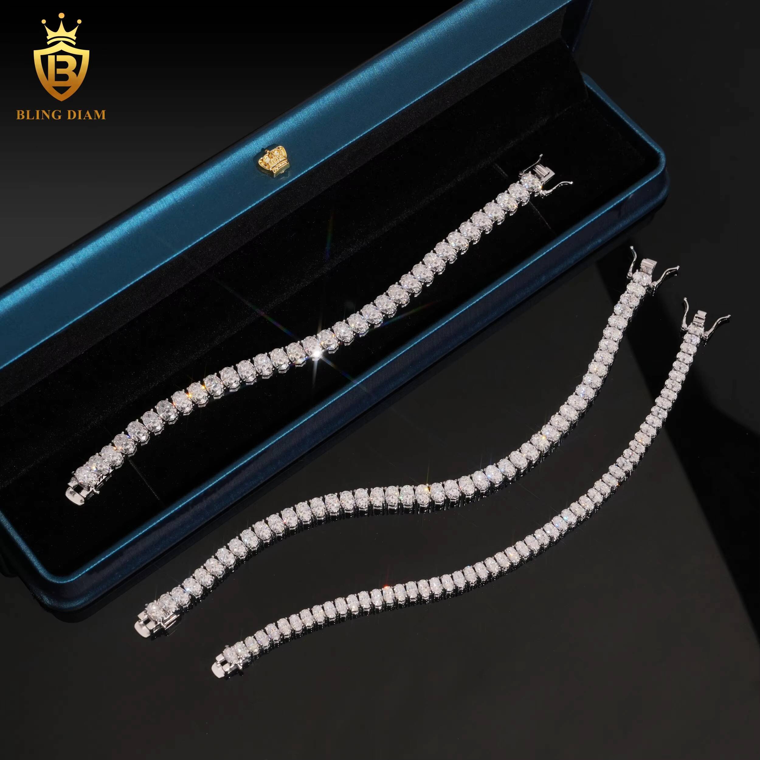 Hot Selling Oval Cut 46 Tennis Chain Bracelet Prong Setting Vvs Moissanite Bracelets 925 Silver Chain GRA Certified Men Women