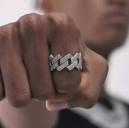High-End Moissanite Ring 925 Silver Iced Out Hip Hop Wedding Band Bulk Orders Hip Hop Ring Cuban Band Ring for Men