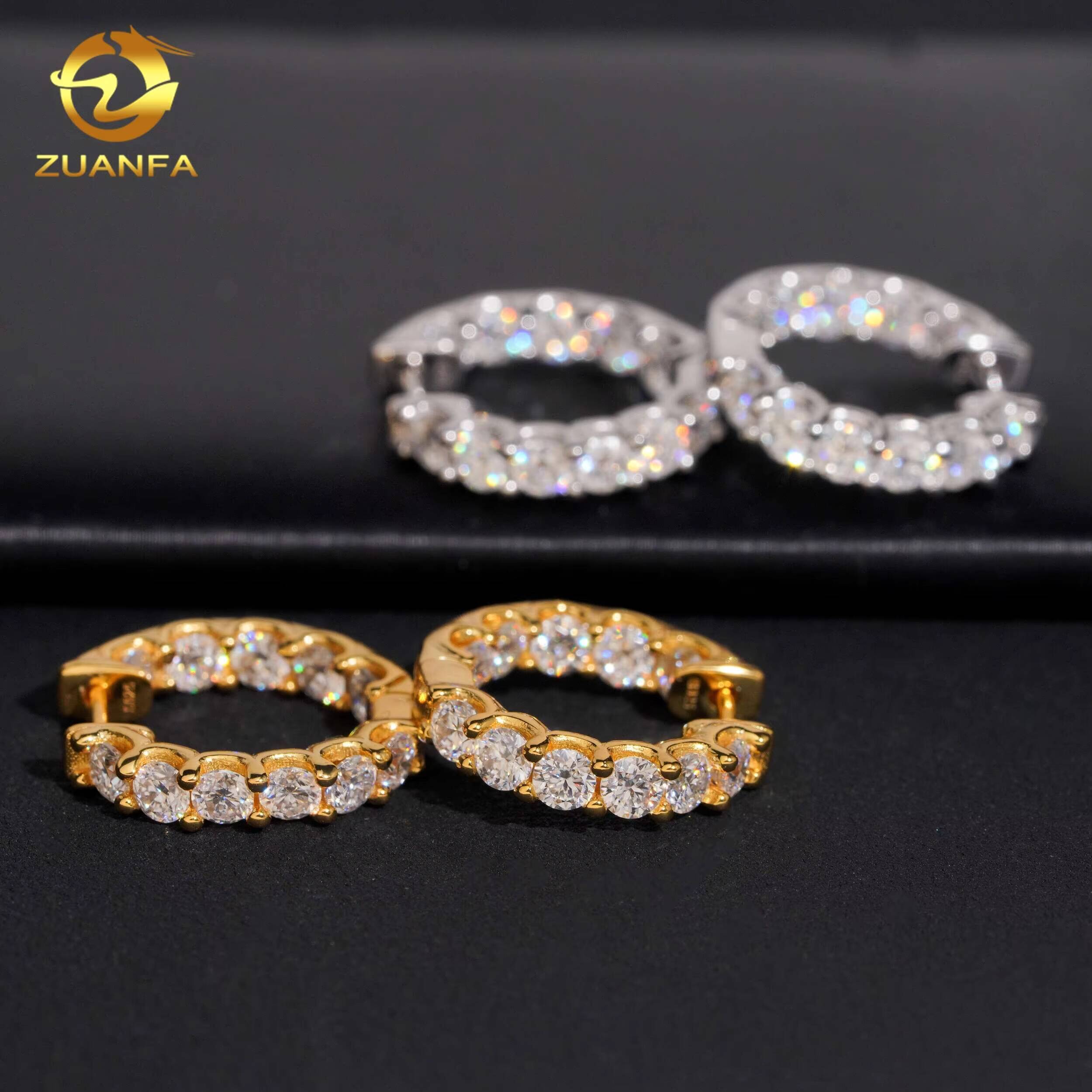 Hot Sale Moissanite Hoop Earring Gold Plated 925 Silver Pass Diamond Test Moissanite Iced Out Hip Hop Hoop Earring