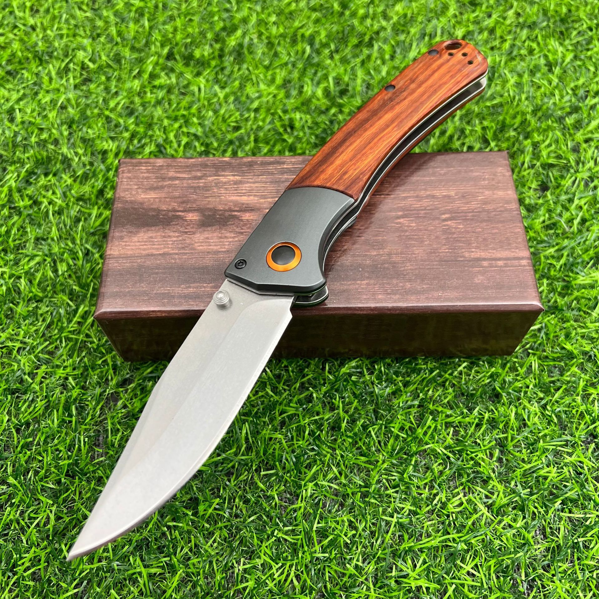 Damascus Steel Blade BM 15080 Crooked River Folding Knife Wooden / G10 Handles Outdoor Camping Pocket Knives EDC Tactical Tool