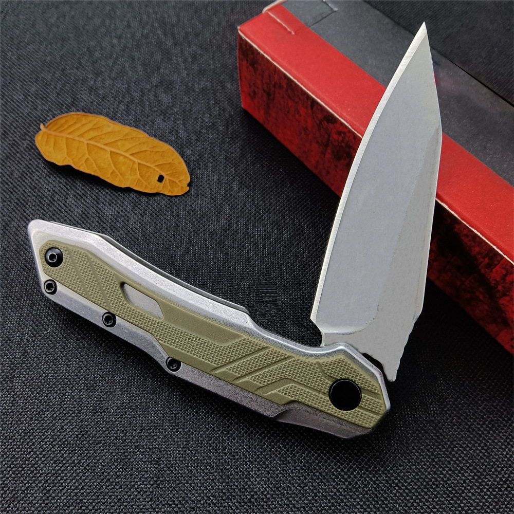 KS 1369 Folding Pocket Knife Assisted Flipper 2.95 Inch 8Cr13Mov Stonewashed Clip Point Blade G10 Handle for Camping EDC