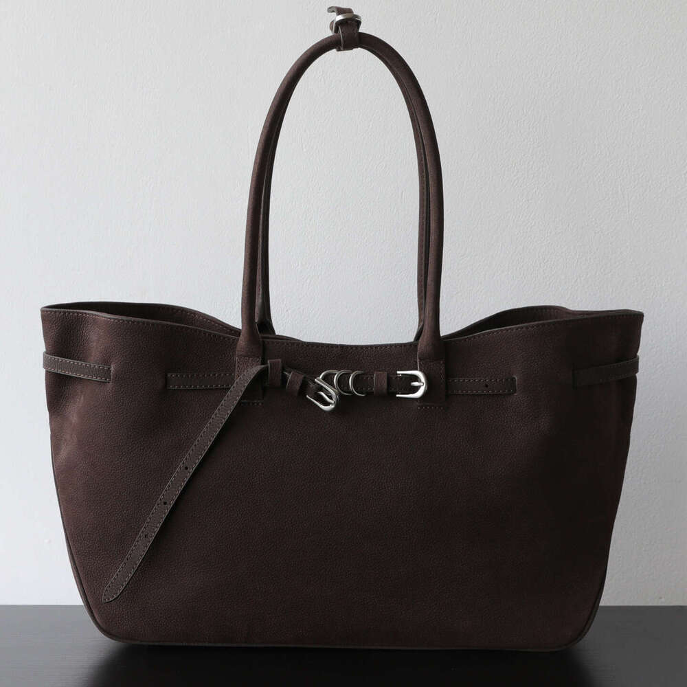 Women Luxury Suede Tote Bag Large Capacity Retro Buckle Design Genuine Leather Underarm Shoulder Handbag SENYY