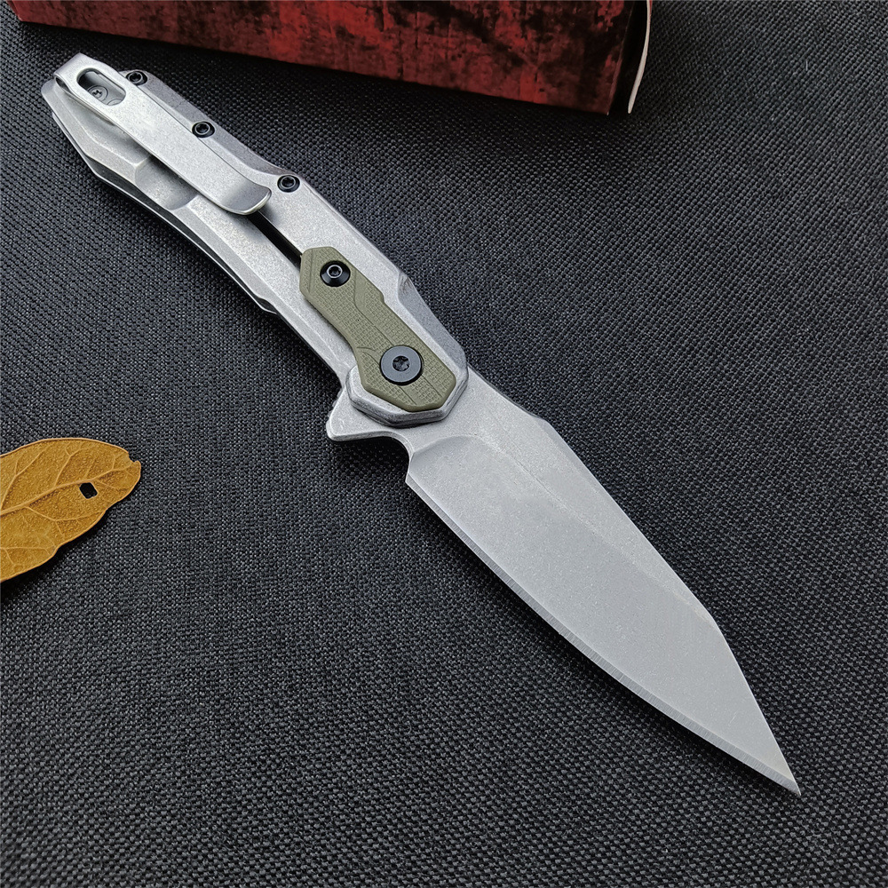 KS 1369 Folding Pocket Knife Assisted Flipper 2.95 Inch 8Cr13Mov Stonewashed Clip Point Blade G10 Handle for Camping EDC