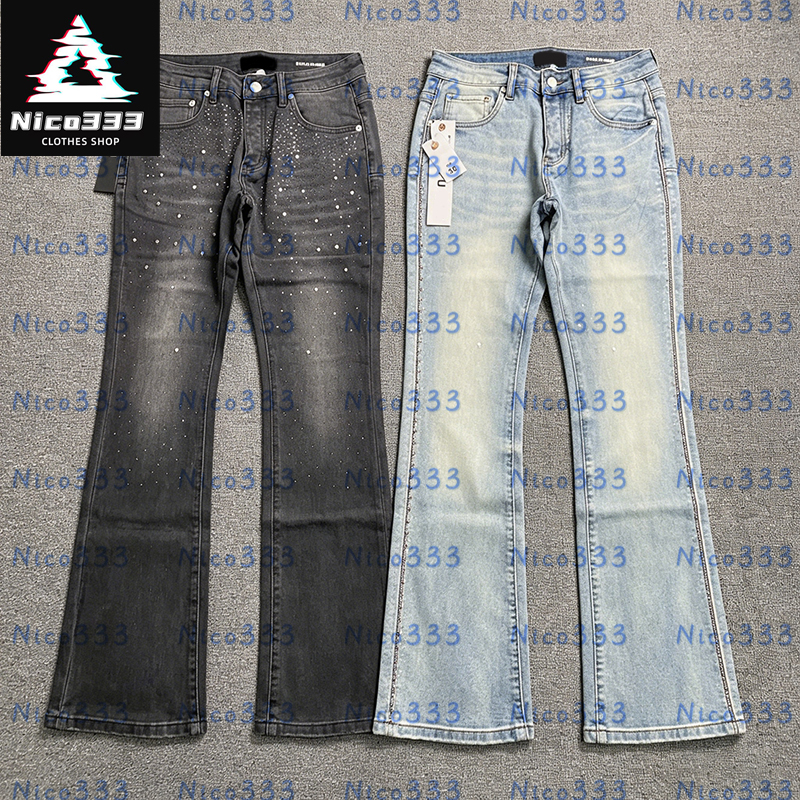 Men purple flared jeans with diamonds full of stars solid color Slim wash retro personality versatile street casual women jeans