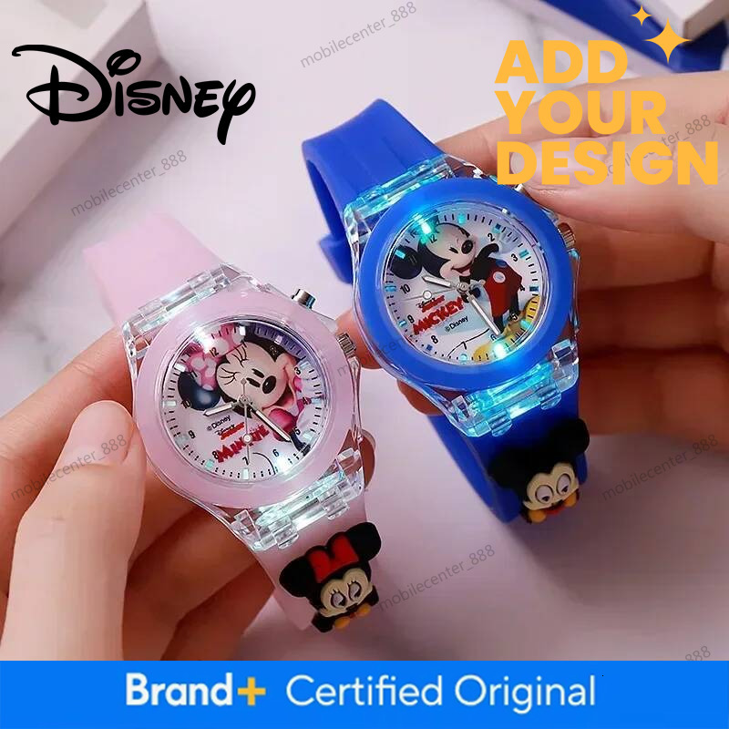 Designer Disney Disney Fashion Minnie Children's Watch Mickey Mouse Children's Flash Light Cartoon Figure Doll Boys Girls Birthday Gifts Lux