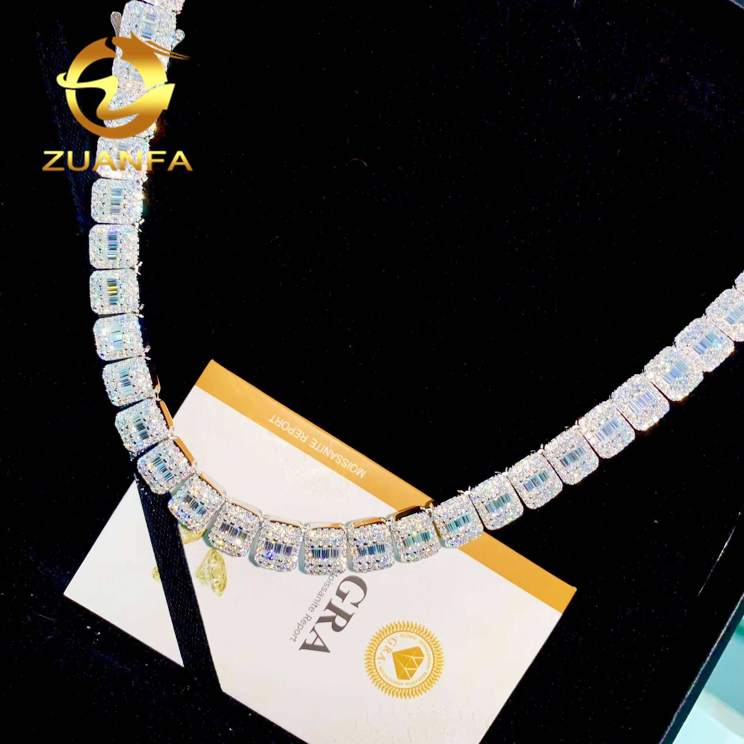 Source Factory 9mm Baguette Moissanite Chain Cuban Links Moissanite Necklace Moissanite Cuban Link 925 Cuban Link Chain Necklace