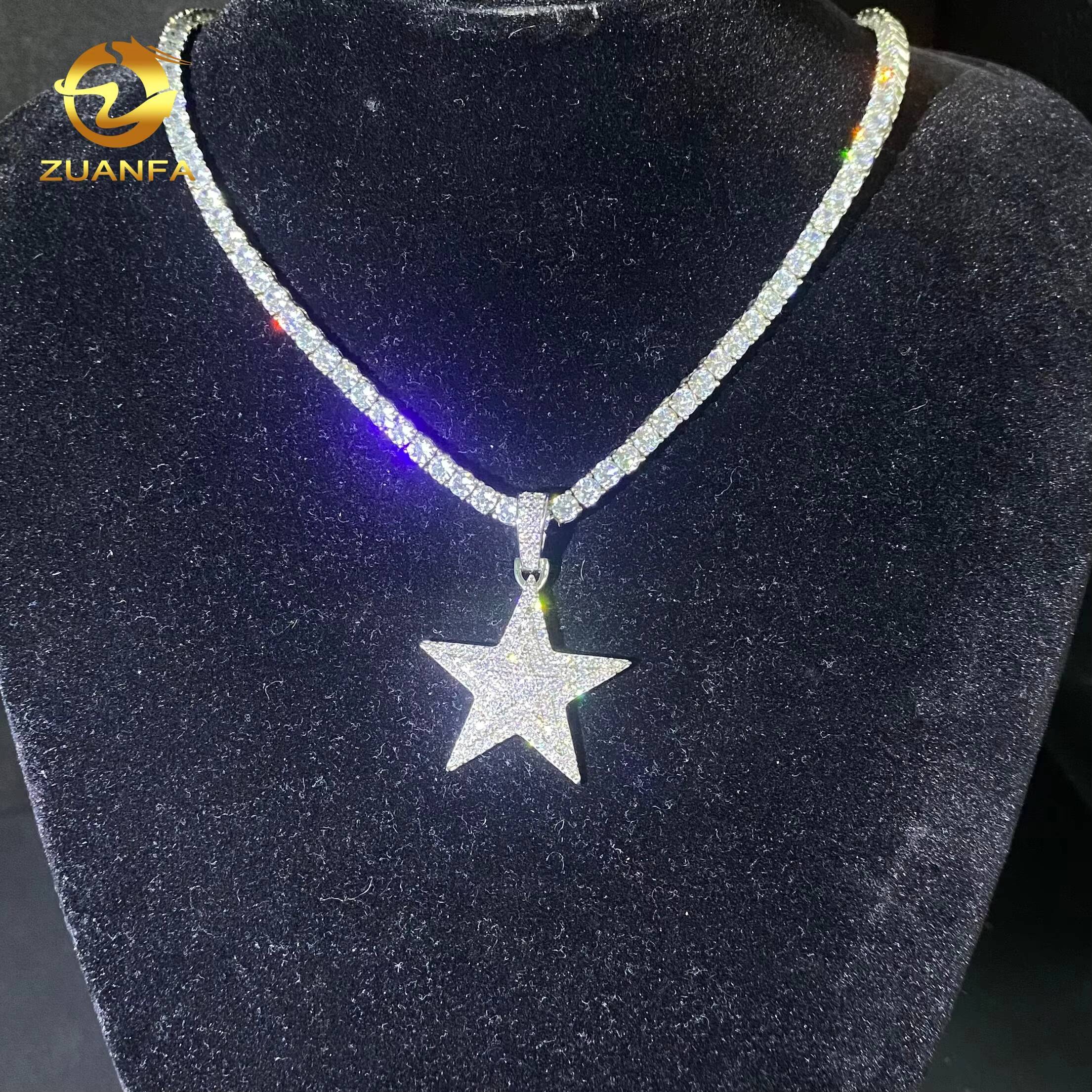 Ready to Ship Hip Hop Moissanite Star Charms Diamond Jewelry Iced Out 925 Silver VVS Moissanite Star Pendant GRA Certificate