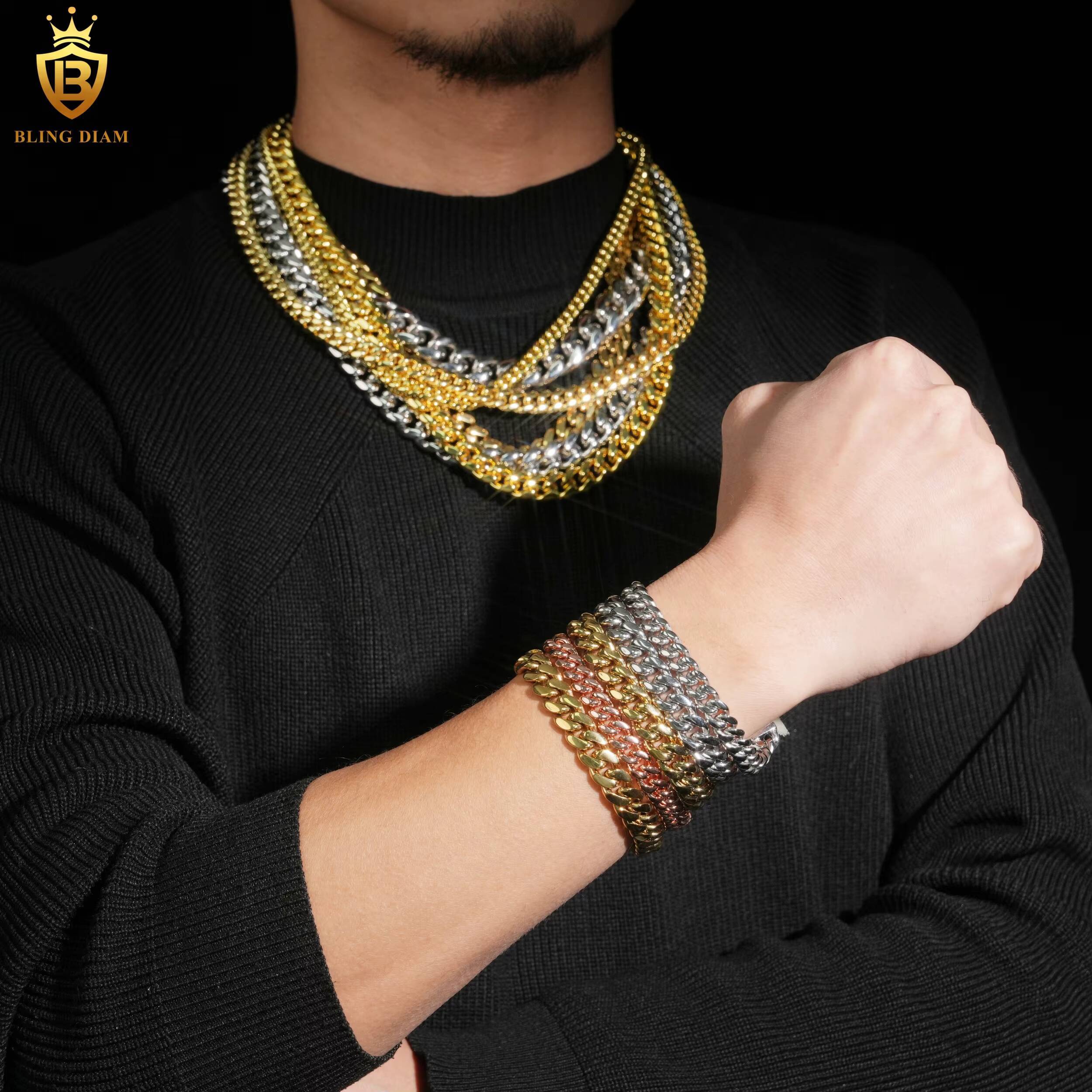 Hot Sale HipHop Cuban Chains 925 Silver VVS Moissanite Clasp 6/8/10/12/14MM Stainless Steel Link Chains Past Diamond Test GRA