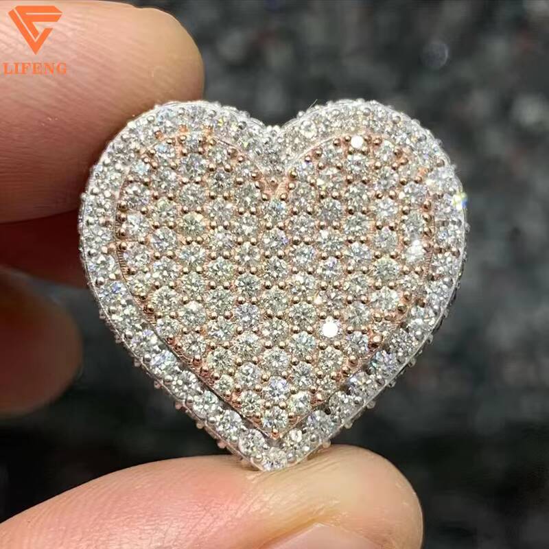 Lifeng Jewelry Classic Moissanite Iced Out Ring Moissanite 925 Sterling Silver Hip Hop Moissanite Custom Love Heart Ring