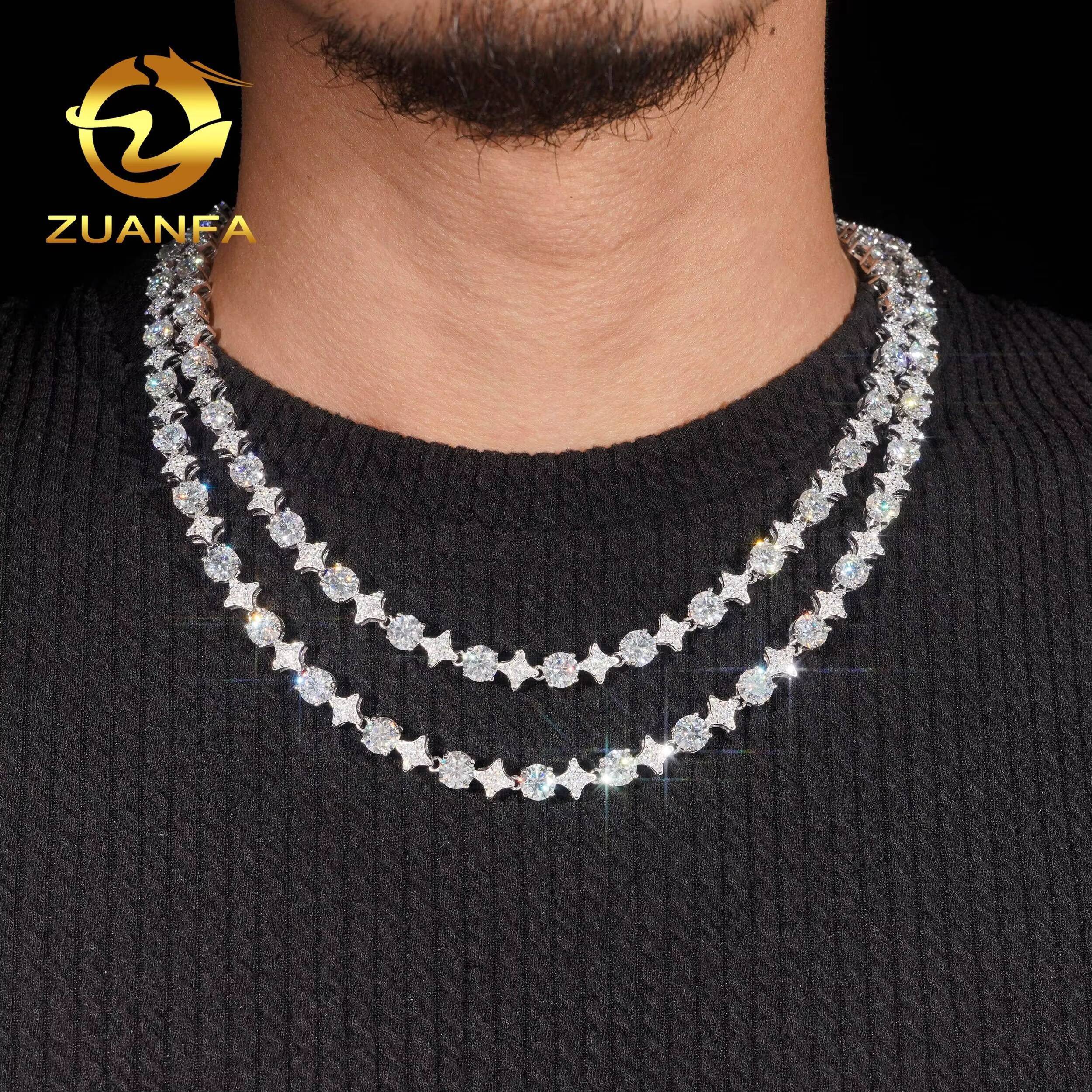 Flashy Necklace for Girl 5mm Moissanite Tennis Chain Necklace Star 925 Sterling Silver Moissanite Hip Hop Jewelry