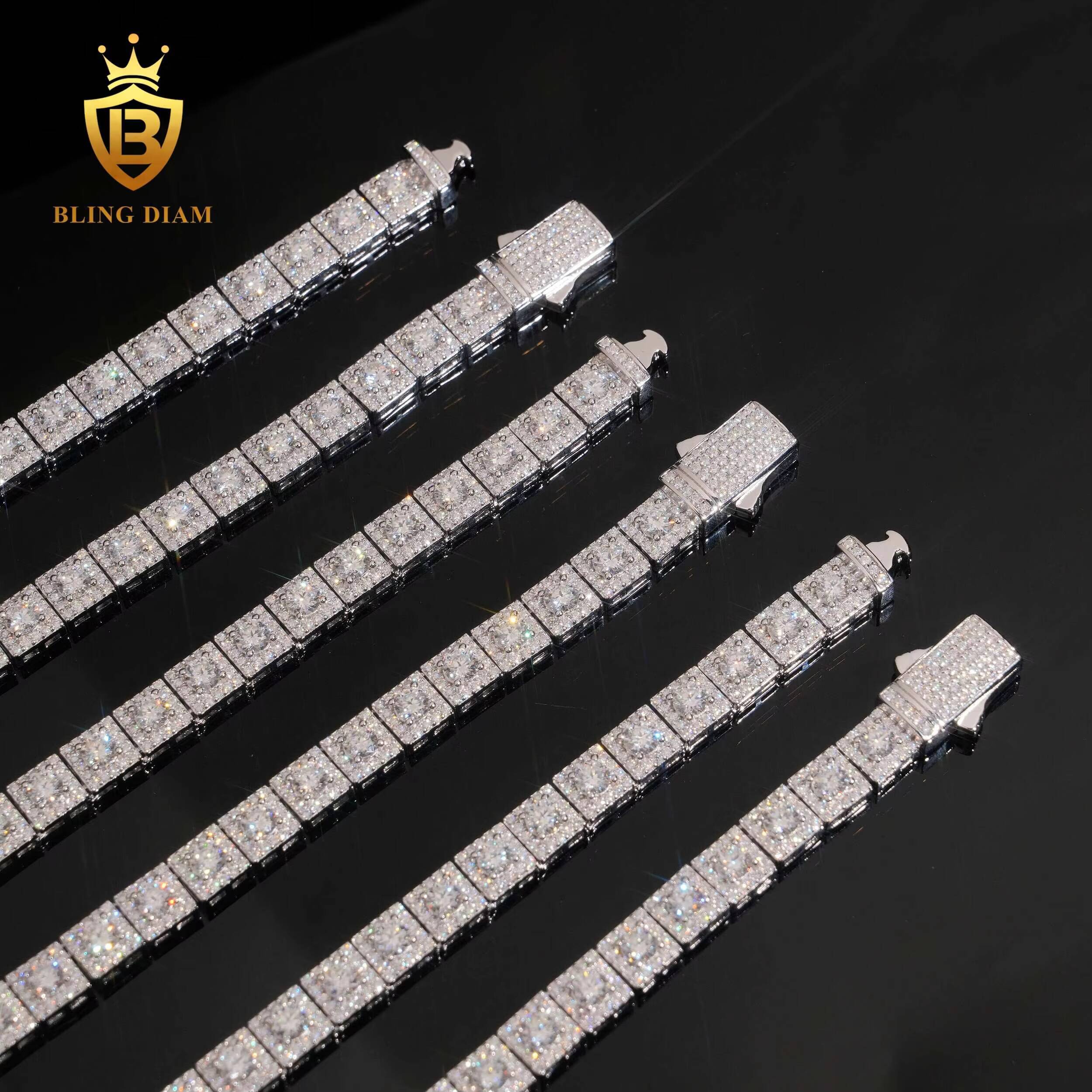 New Arrival HipHop 7mm 925 Silver Chain Mens Iced Out Moissanite Link Chains Pass Diamond Test VVS1 Moissanite Necklace with GRA