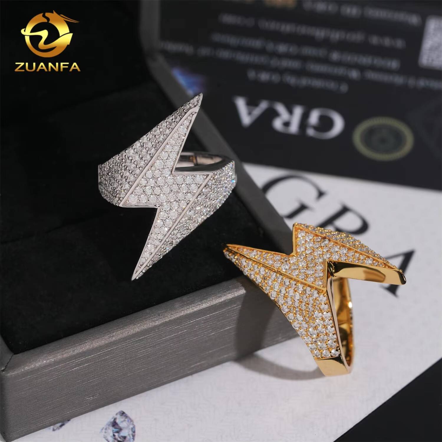 Hip Hop Jewelry 925 Sterling Silver High Quality Lightning Iced Out Men Diamond Moissanite Ring