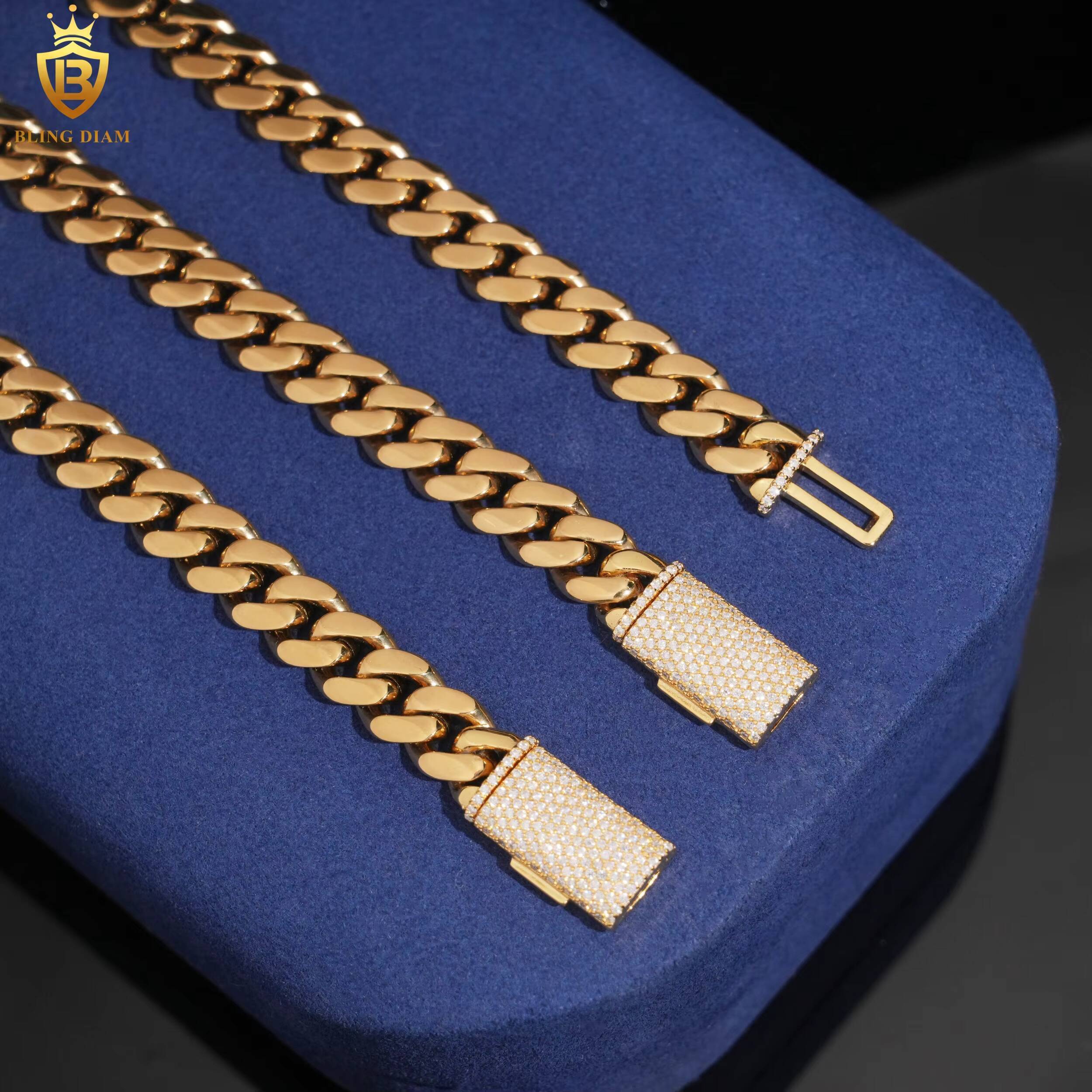 Hot Sale HipHop Style Cuban Chains Mens 925 Silver VVS Moissanite Clasp 10MM Stainless Steel Link Chains Past Diamond Test GRA