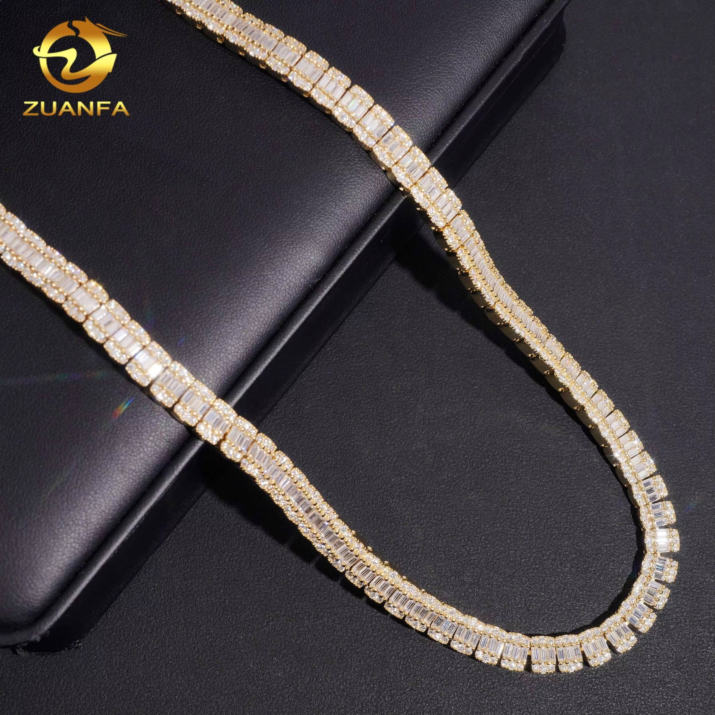 GRA Certified 8mm Baguette Moissanite Chain Cuban Links 925 Silver Cuban Link Chain Moissanite Iced Out Necklace