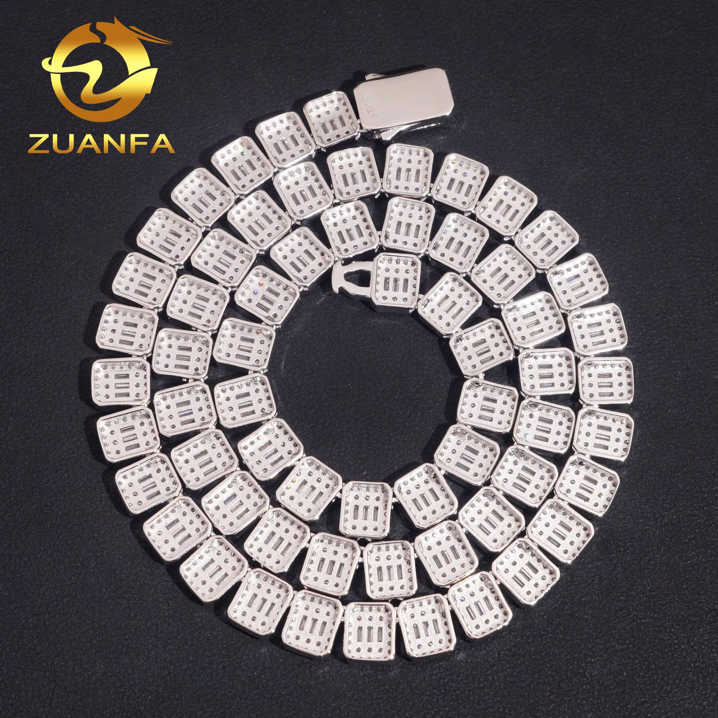 Fashion Men 9mm Baguette Cut VVS Moissanite Necklace Solid 925 Silver Hip Hop Jewelry Iced Out Cuban Link Chain Bracelet