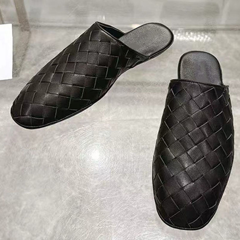 Luxury Mens Women Handcrafted Intrecciato Woven Leather Mules Backless Slip On Loafers Flat Casual Slippers Office Daily Wear