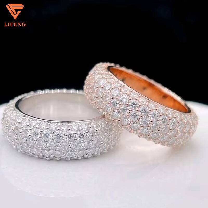 High Quality Jewelry Custom Hip Hop Ring 925 Sterling Silver Plated 18 K Gold Ice Out Moissanite Diamond Ring Wedding Ring