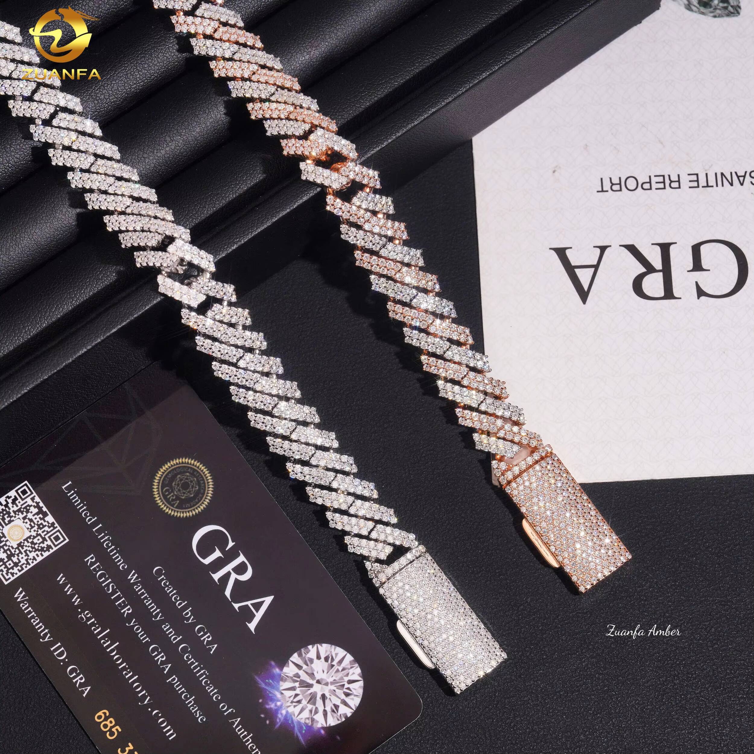 Long Clasp S925 Sterling Silver Hip Hop Iced Out 12MM VVS Lab Moissanite Diamond Prong Cuban Link Chain Mens Necklace