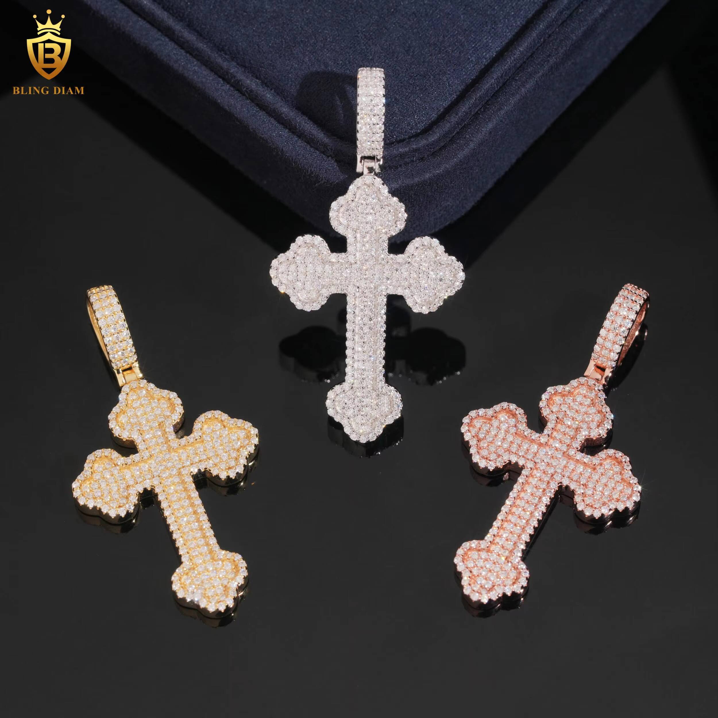 Wholesale Cross Pendant Men Hip Hop Rock Jewelry 925 Sterling Silver Iced Out Vvs Moissanite GRA Certificate