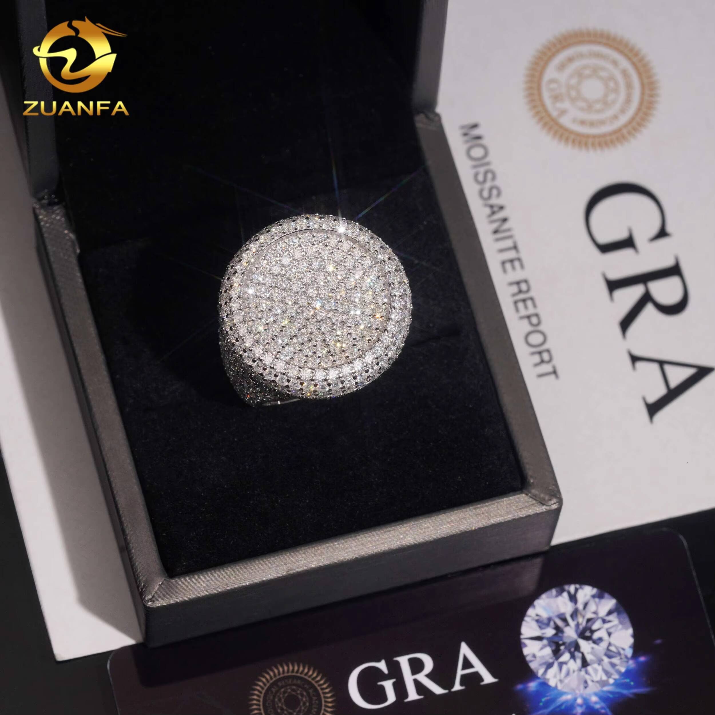 Iced Out Diamond Men Ring GRA Certificate Round Shape Custom Hip Hop VVS D Moissanite 925 Silver Fine Jewelry Diamond Rings