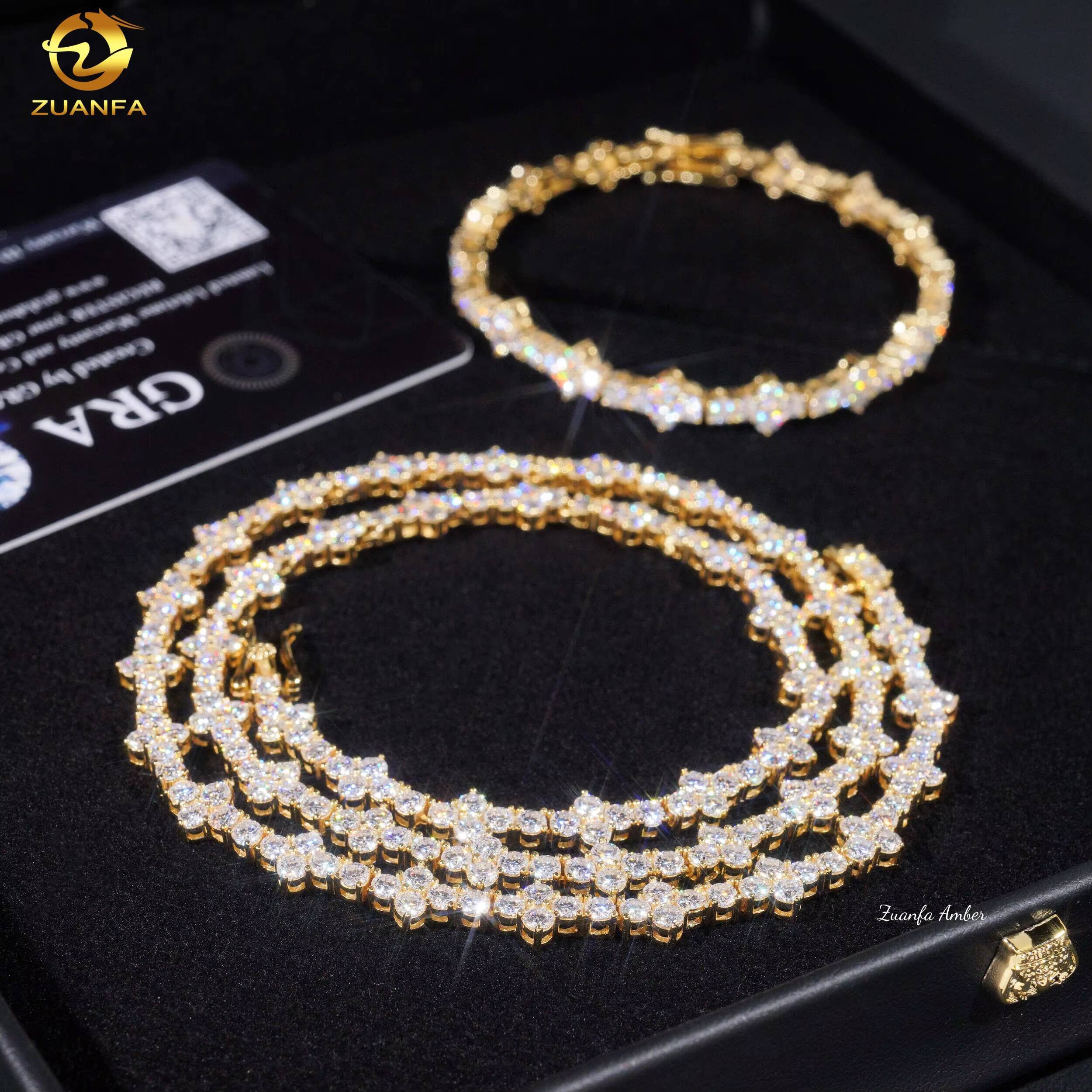 Fine Jewelry 3MM Sterling Silver Hip Hop Iced Out VVS Lab Moissanite Diamond Tennis Link Chain Men and Women Cross Necklace
