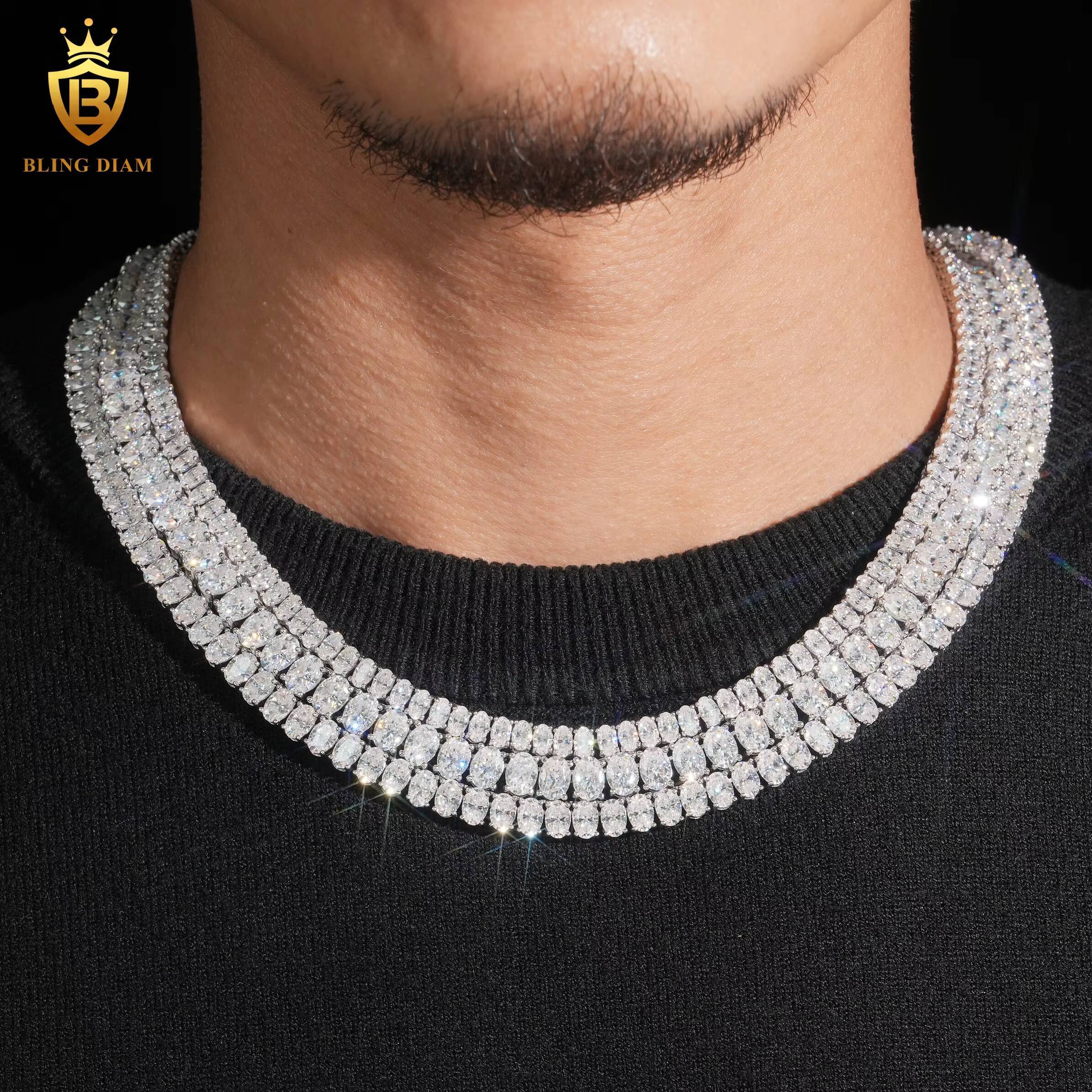 Hot Selling Oval Cut 46 Tennis Chain Bracelet Prong Setting Vvs Moissanite Bracelets 925 Silver Chain GRA Certified Men Women
