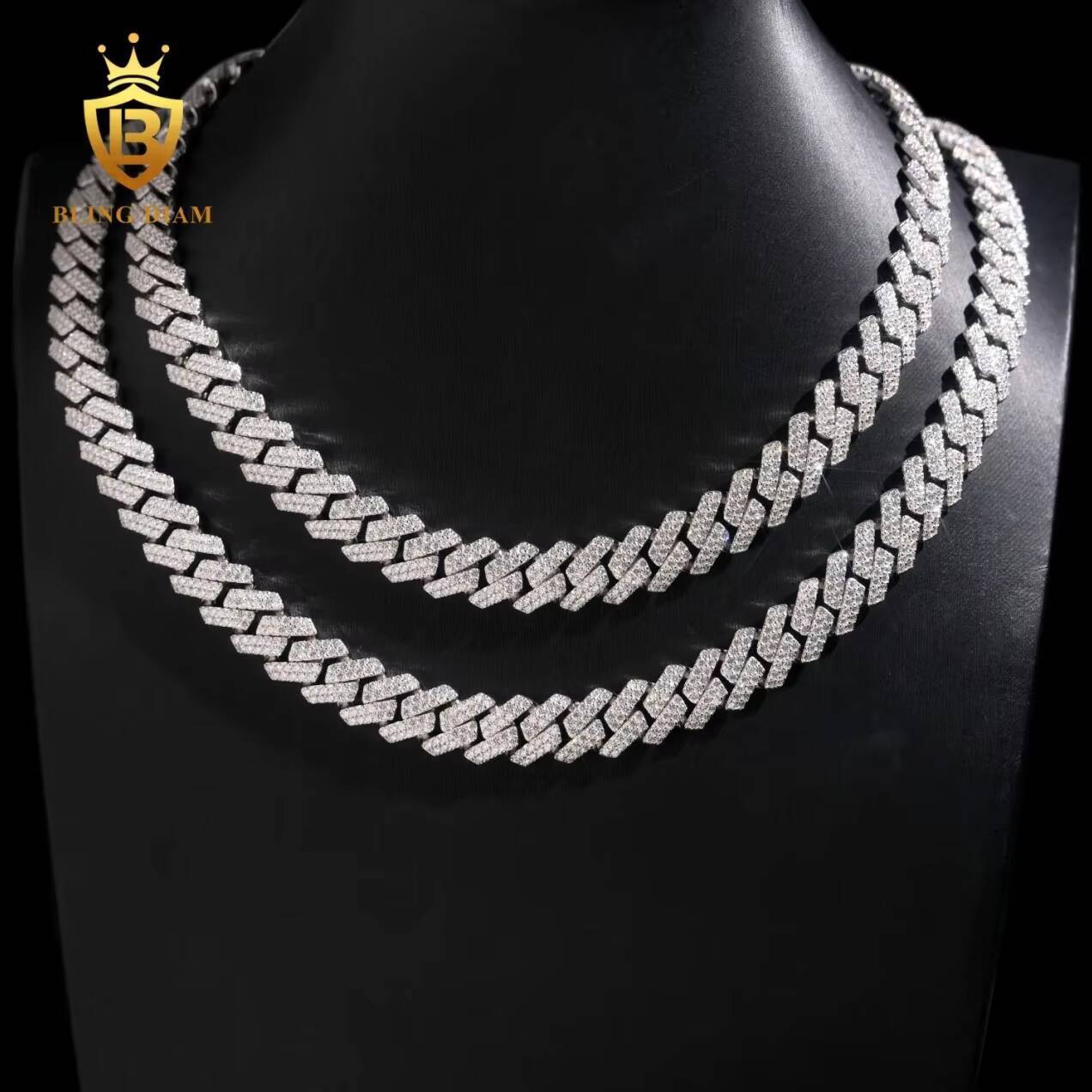 Hot Selling 13mm 925 Silver Moissanite Diamonds Cuban Chain Moissanite Cuban Link Pass Diamond Test Vvs Moissanite Chain
