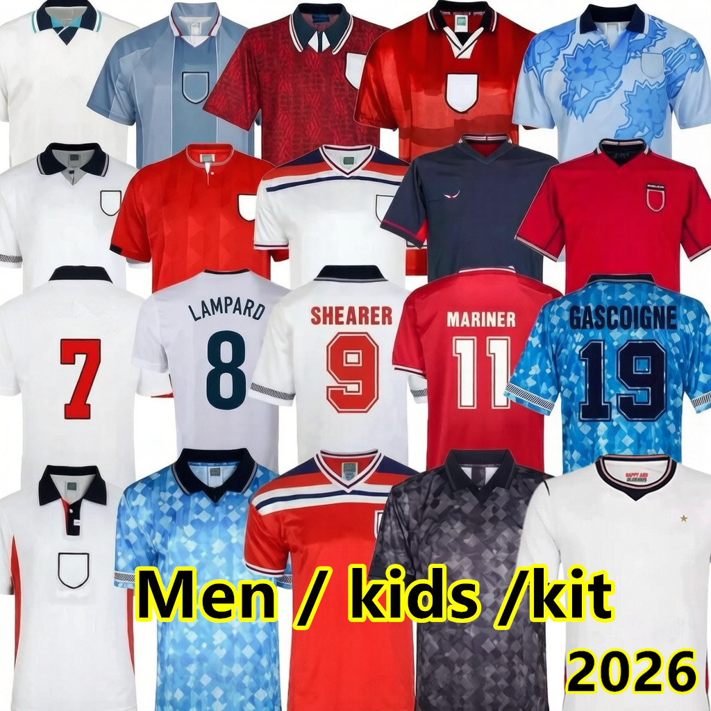 Retro 1982 1994 1998 2002 1996 2008 89 Men kids kit soccer jerseys Blackout Lampard GASCOIGNE OWEN GERRARD football shirt BARNES 1990 FOWLER ROBSON SCHOLES