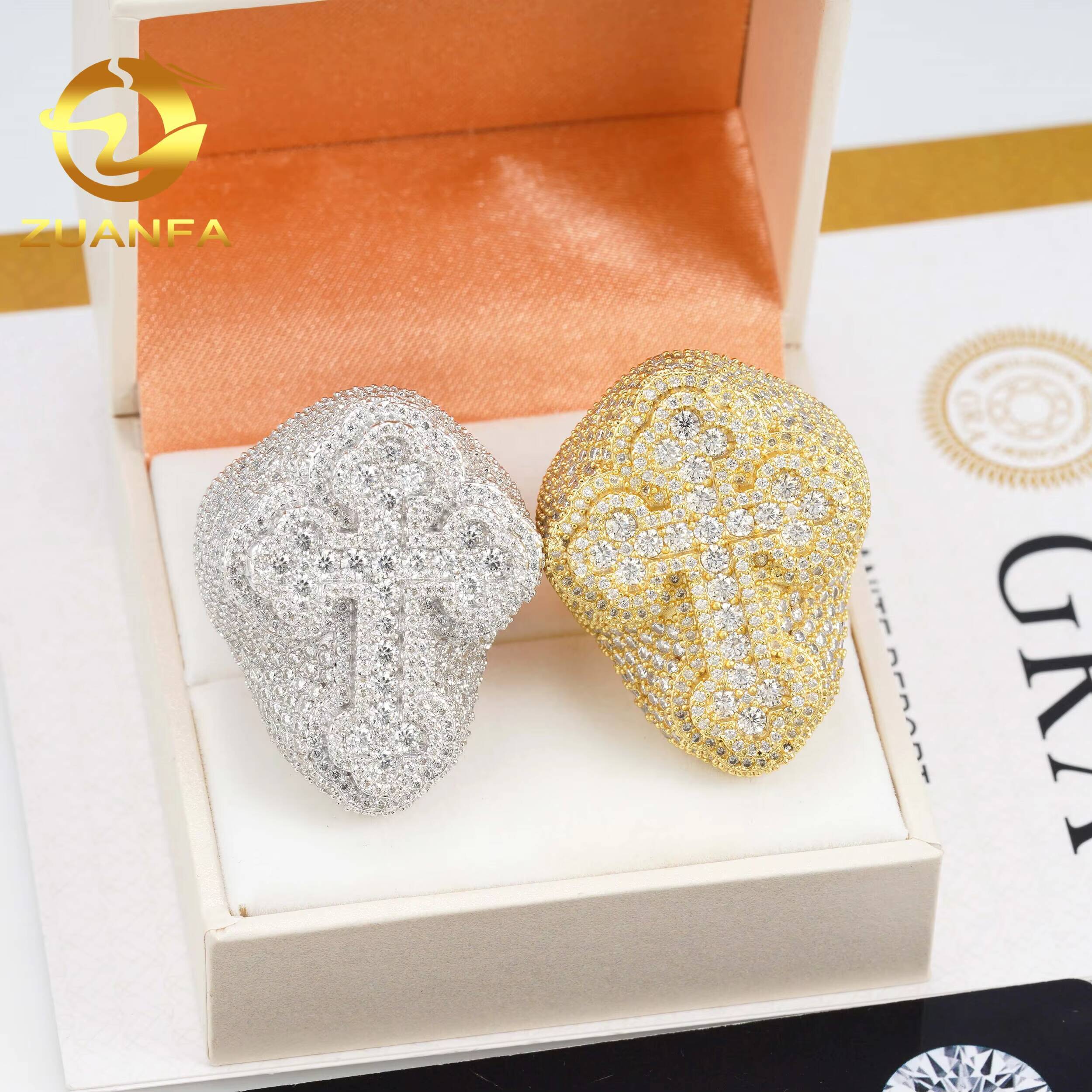 Factory Price 925 Silver Top Quality Moissante Diamond Cross Iced Out Mens Hip Hop Rings