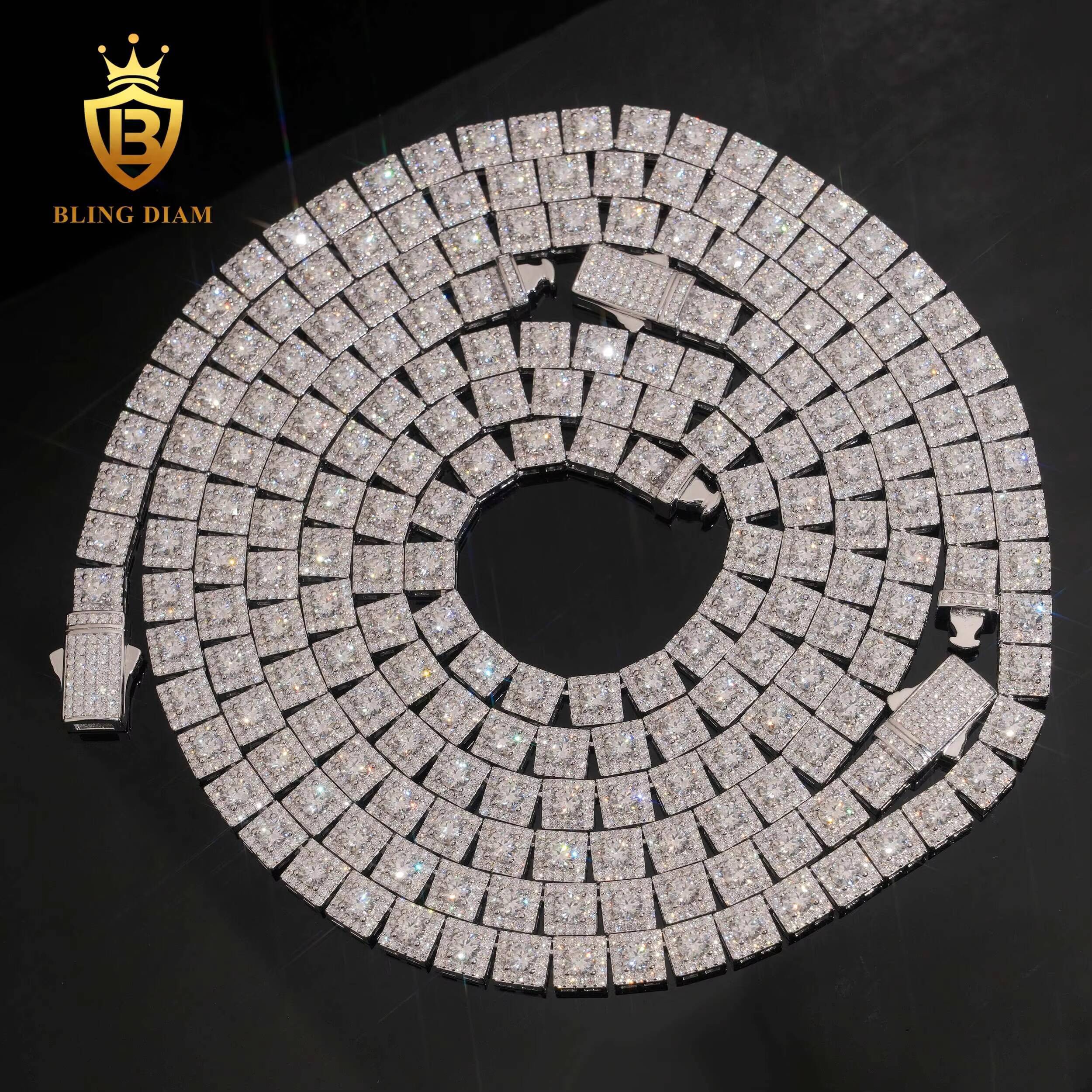New Arrival HipHop 7mm 925 Silver Chain Mens Iced Out Moissanite Link Chains Pass Diamond Test VVS1 Moissanite Necklace with GRA