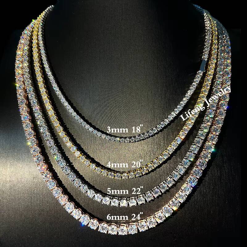 Fast Delivery High Quality Shining Moissanite Tennis Chain D VVS 3mm 4mm 5mm 6mm Silver Necklace for Men and Women