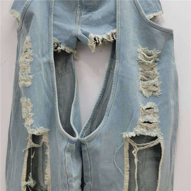 gestring Women Autumn Hole Belt Low Waist Denim Pants Fashion All Match Loose Casual Long Straight Jeans New MAKOUFEI