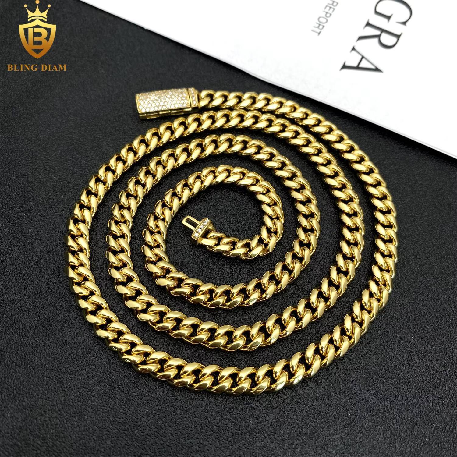 6mm Plain Chains Hip Hop Jewelry Cuban Link 925 Silver Moissanite Iced Out Gold Plated 316L Stainless Steel Necklace