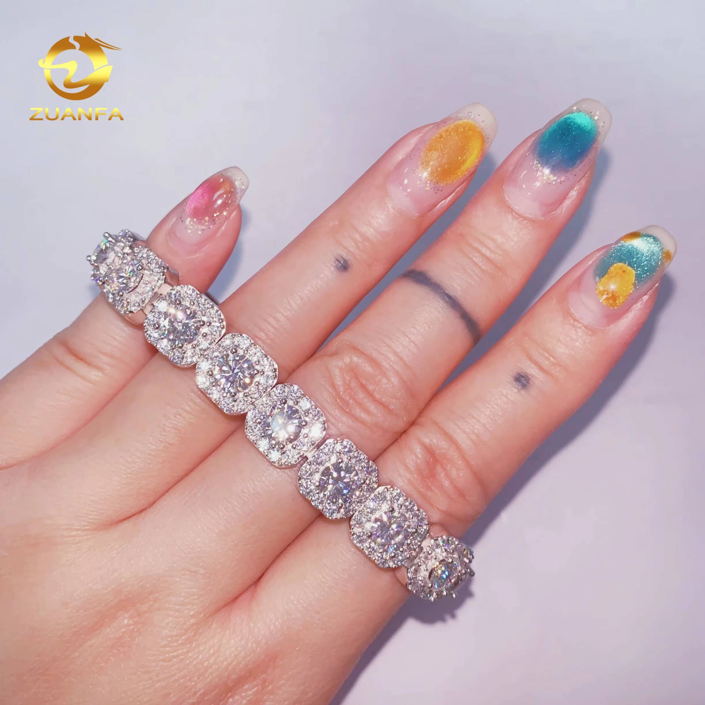 Timeless Style 10mm Halo Ice Cube Design Moissanite Bracelet Infinity Cuban Link Chain Moissanite Cuban Link Bracelet