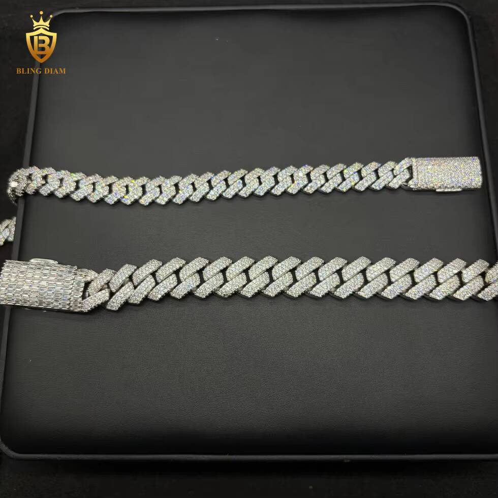 Hot Sale Moissanite Cuban Link Chain Hip Hop Men Pass Diamond Tester 925 Silver 12mm VVS Moissanite Cuban Chain Diamond
