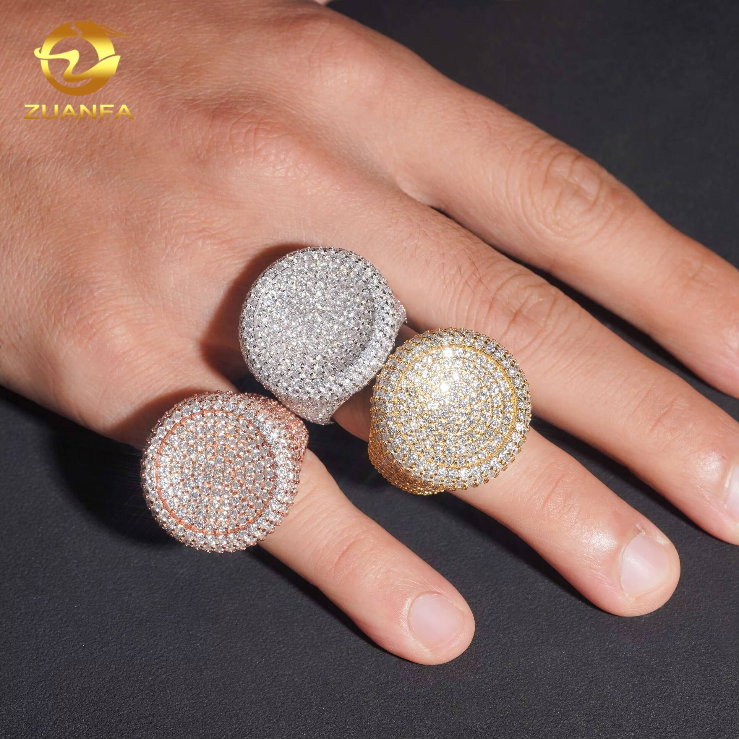 Iced Out Diamond Men Ring GRA Certificate Round Shape Custom Hip Hop VVS D Moissanite 925 Silver Fine Jewelry Diamond Rings