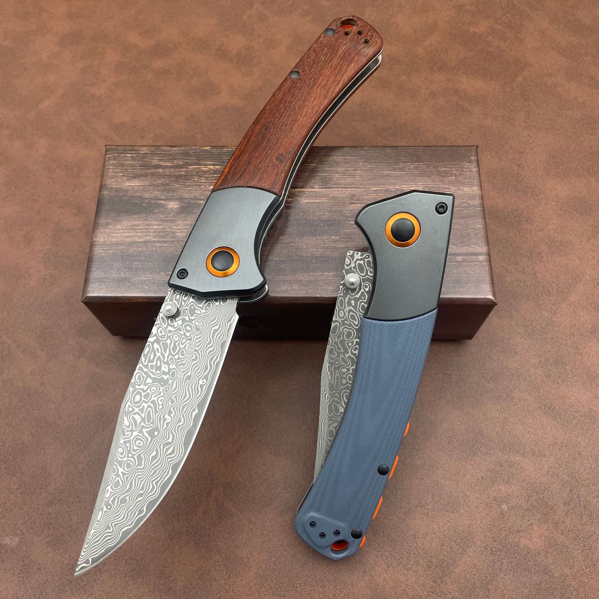 Damascus Steel Blade BM 15080 Crooked River Folding Knife Wooden / G10 Handles Outdoor Camping Pocket Knives EDC Tactical Tool
