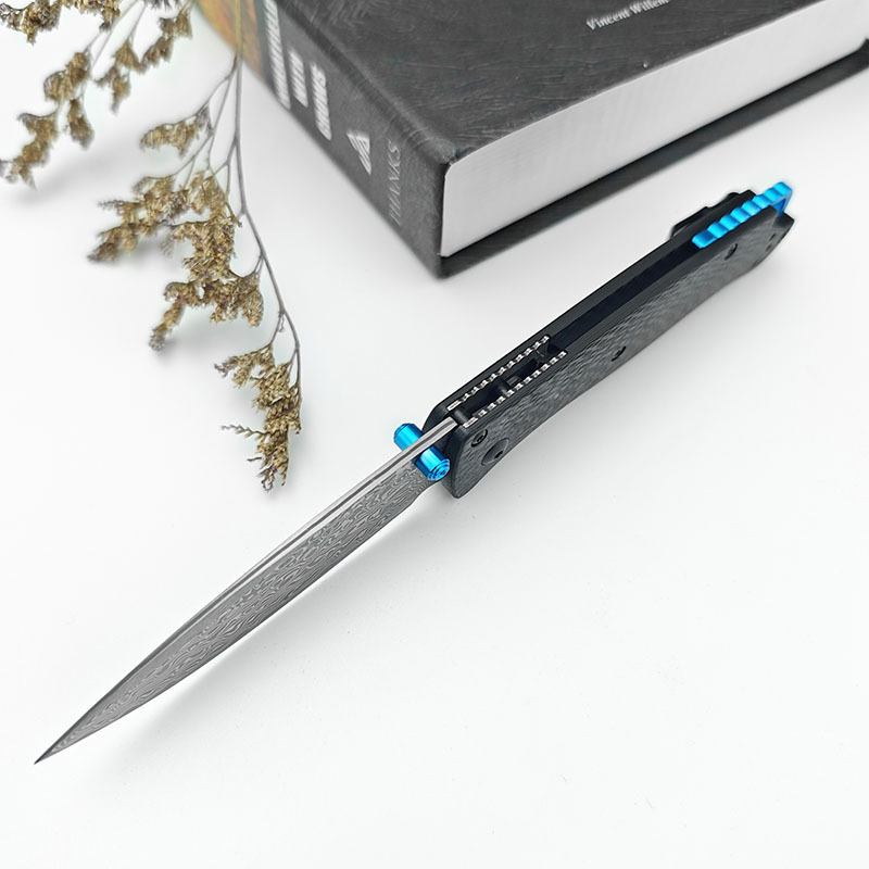 BM 535 Folding Knife Damascus Steel Blade Manual Open EDC Pocket Knife High Quality Carbon Fiber Handle with Clip Portable Tools
