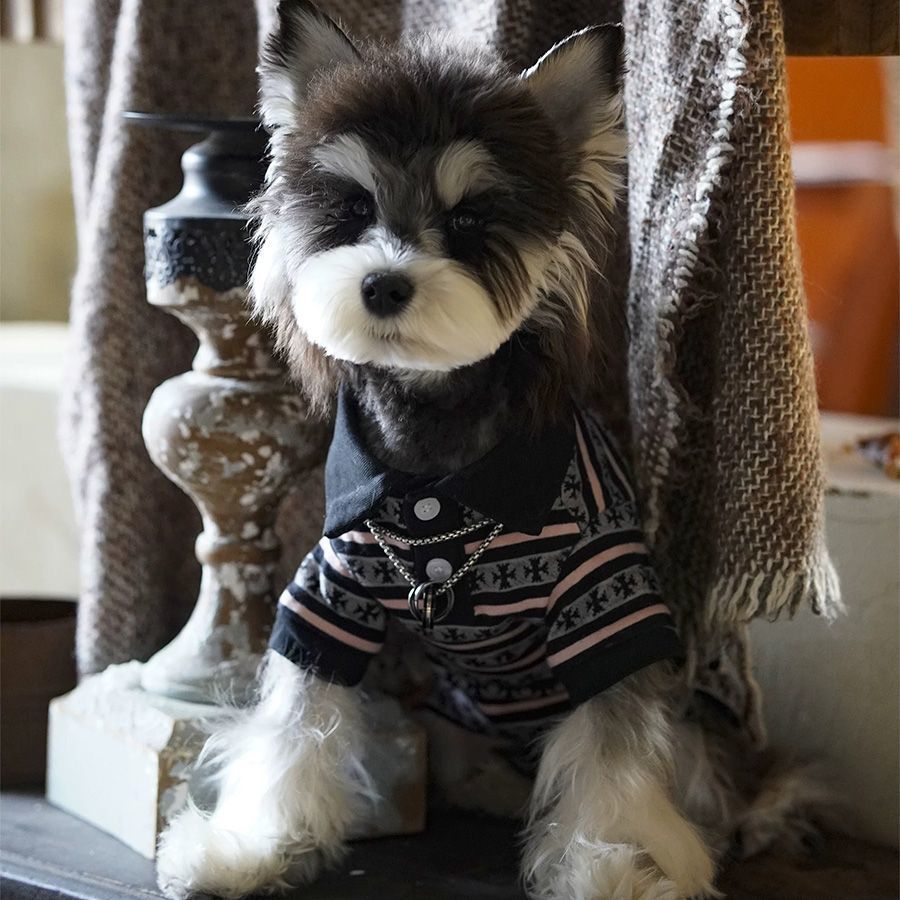 Luxury Striped Cross Pattern Dog Polo Shirt for Fur Babies Paw Babies Small Breeds Soft Cotton Pet Clothes for Schnauzer Chihuahua Yorkie Y464
