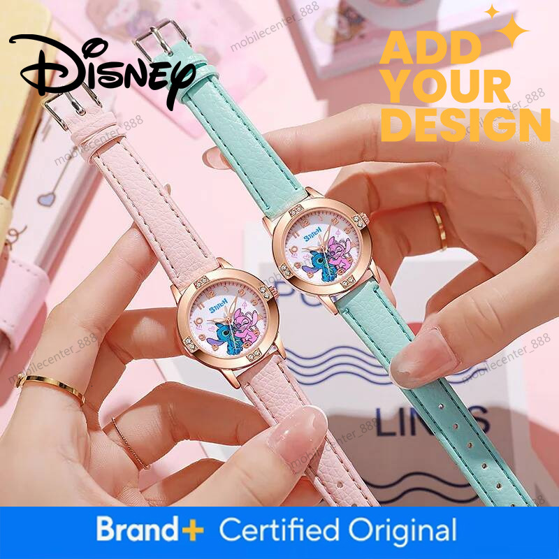 Designer Disney Cartoon Pattern Stitch Girls Watches For Kids Leather Strap Children Watch With Rhinestone Dial Reloj Stich Exquisite Gift Luxury 300