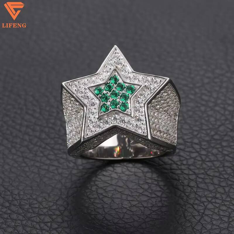 Gold Plated Luxury Diamond Men Hip Hop Finger Ring Fine Jewelry S925 Sterling Silver Full Moissanite Star Ring
