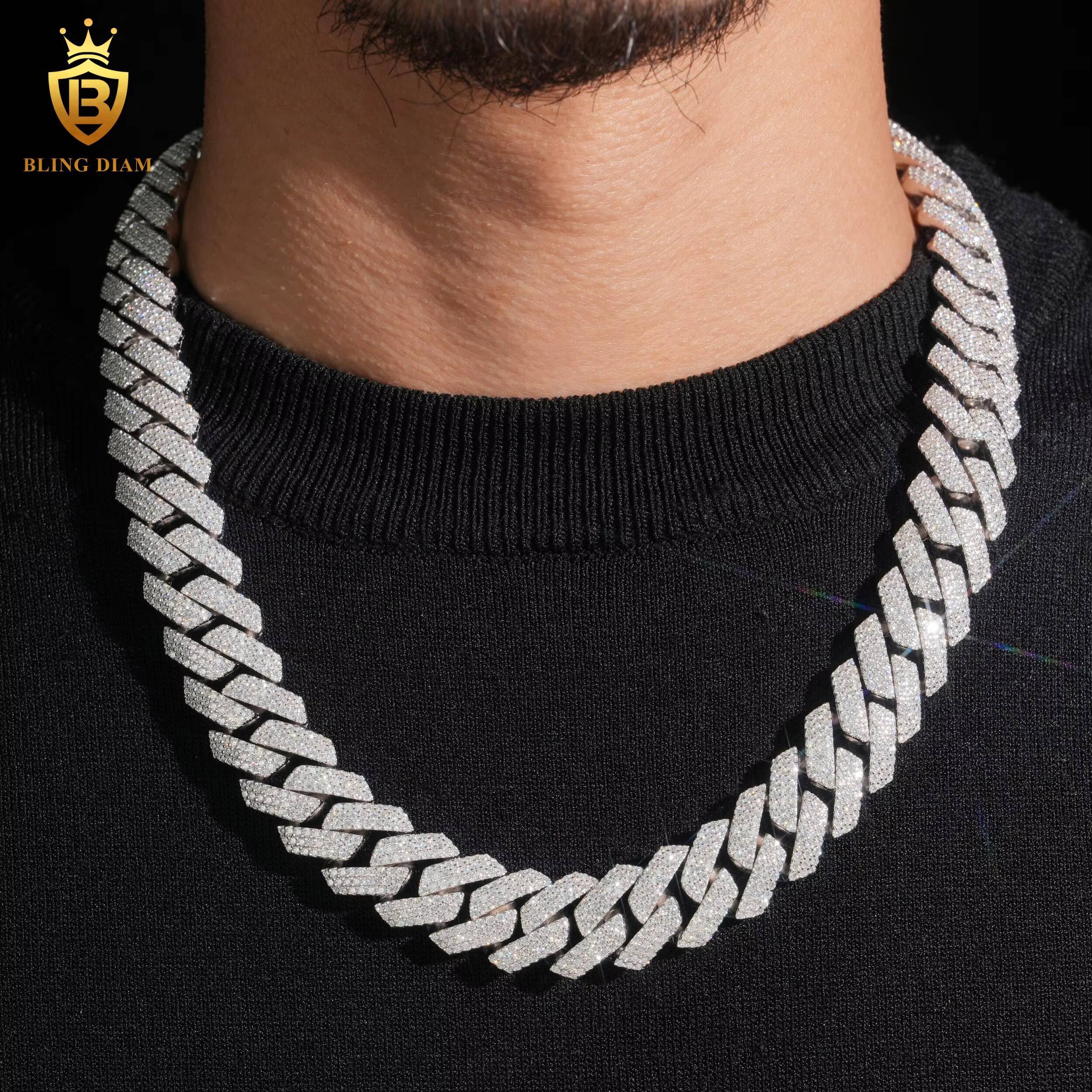 925 Sterling Silver 18mm Moissanite Cuban Link Chains Mens Iced Out Rapper Moissanite Link Chains Pass Diamond Test VVS with GRA