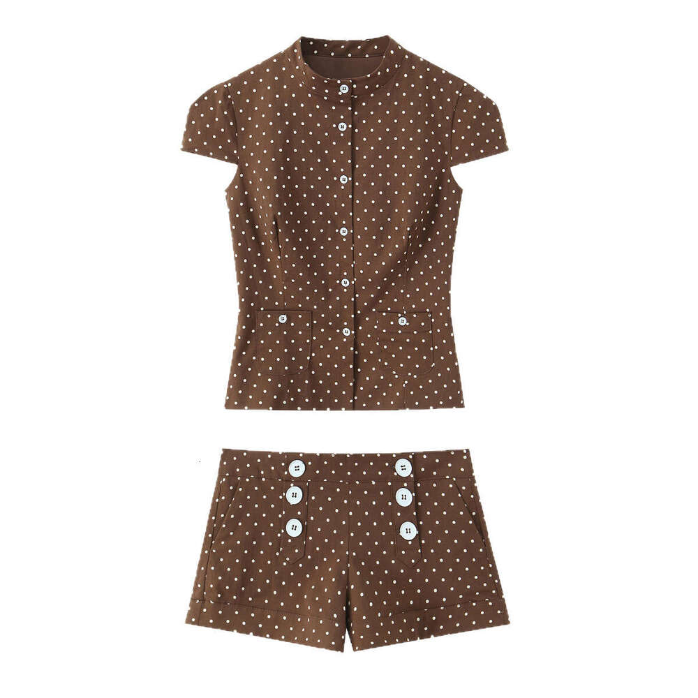 Cross-Border Women's Clothing European American Style Polka Dot Short-Sleeve Top And Shorts Set, New Summer Fashion Casual Two-Piece Set 4371 a55