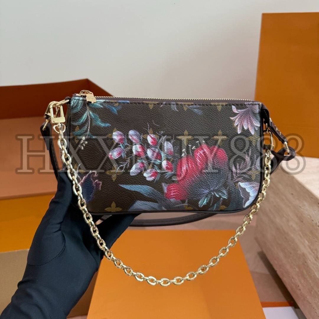Womens Luxurys Designer New Eden Garden Series Mahjong Leather Paintings Handbag Shoulder Crossbody Underarm Bag Card Holder Pouch Purse 23Cm