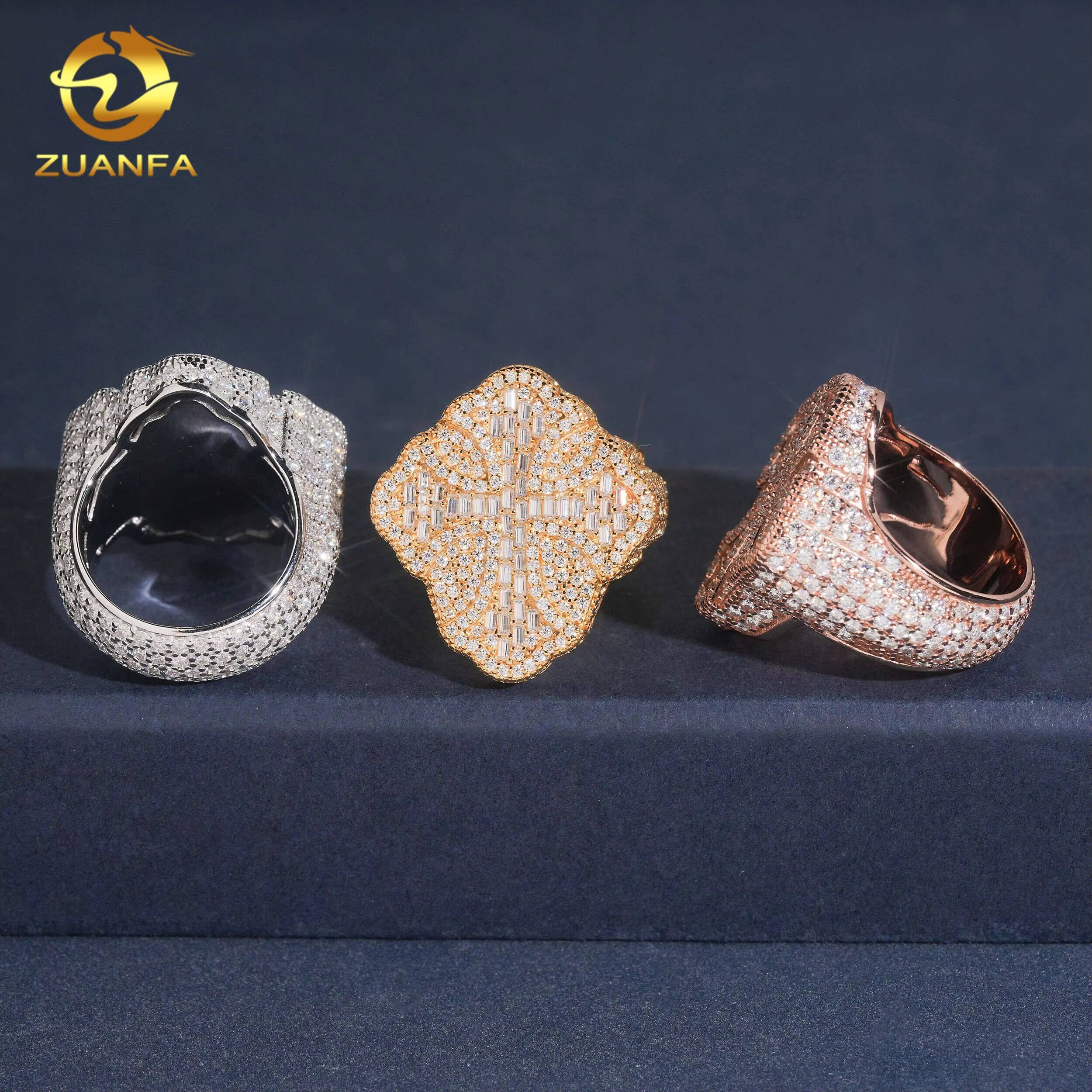 New Design Cross Ring Full Iced Out Championship Ring Baguette Cut Moissanite Ring Iced Out Ring Men Diamond Ring