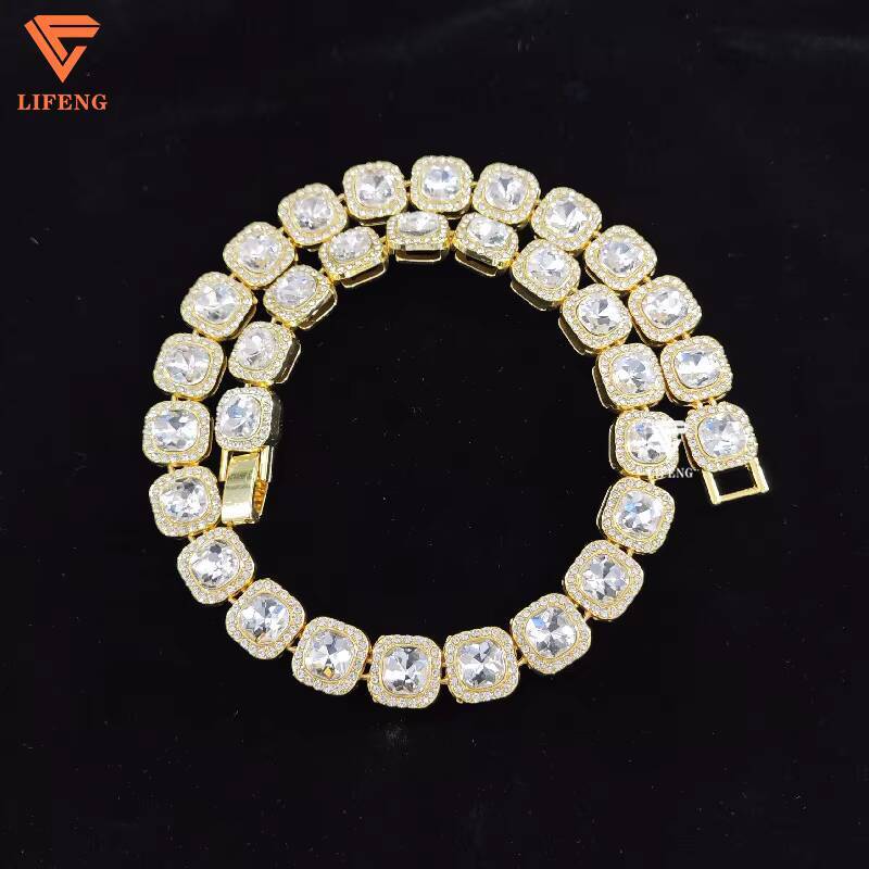 Hot Sale Bling Choker Chain Necklace Silver VVS Round Cut Moissanite Hip Hop Jewelry Iced Out Cuban Link Chain
