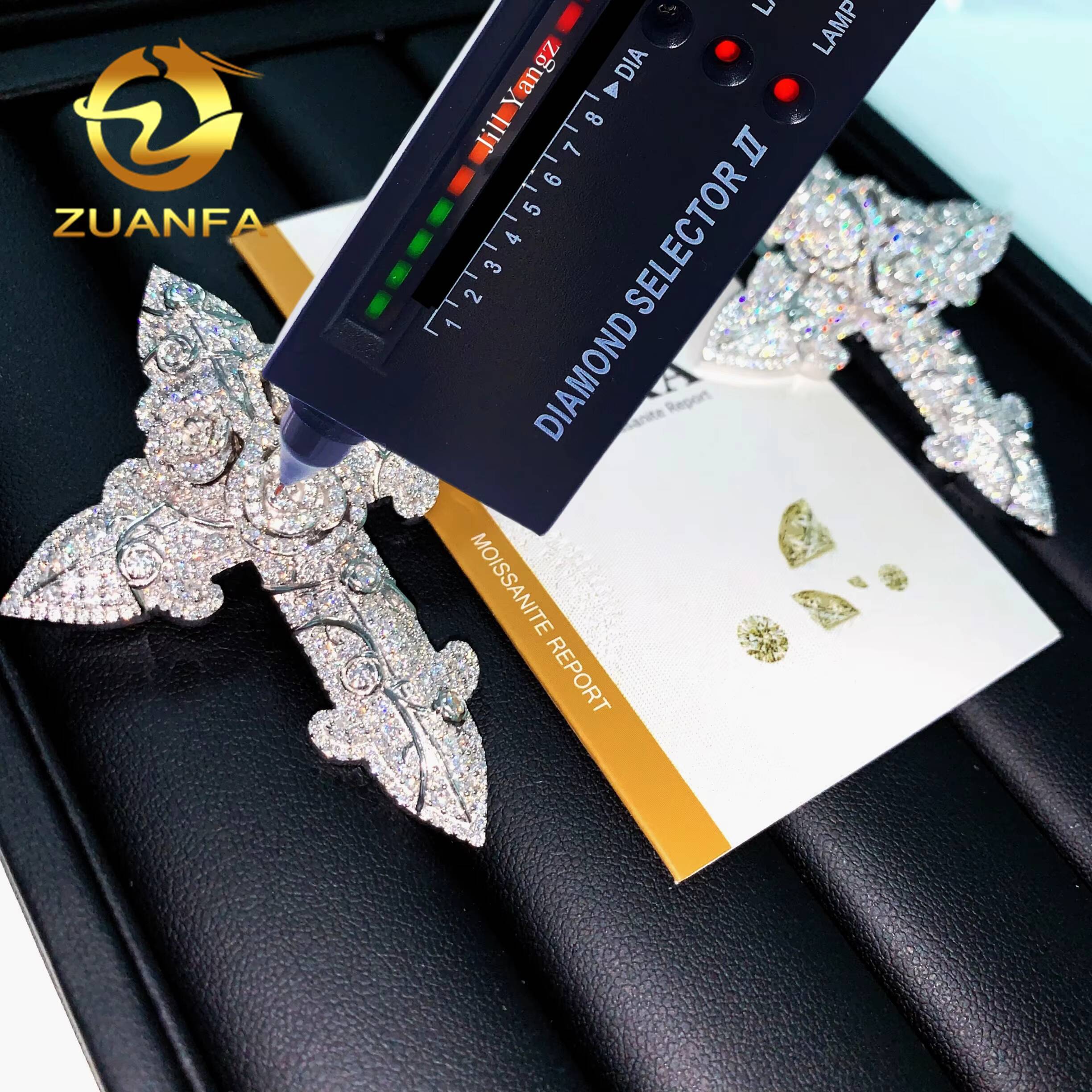 Fine Jewelry Factory Exquisite 3D Rose Big Cross Pendant Moissanite Pendant Men Iced Out Jewelry Custom Hip Hop Pendant