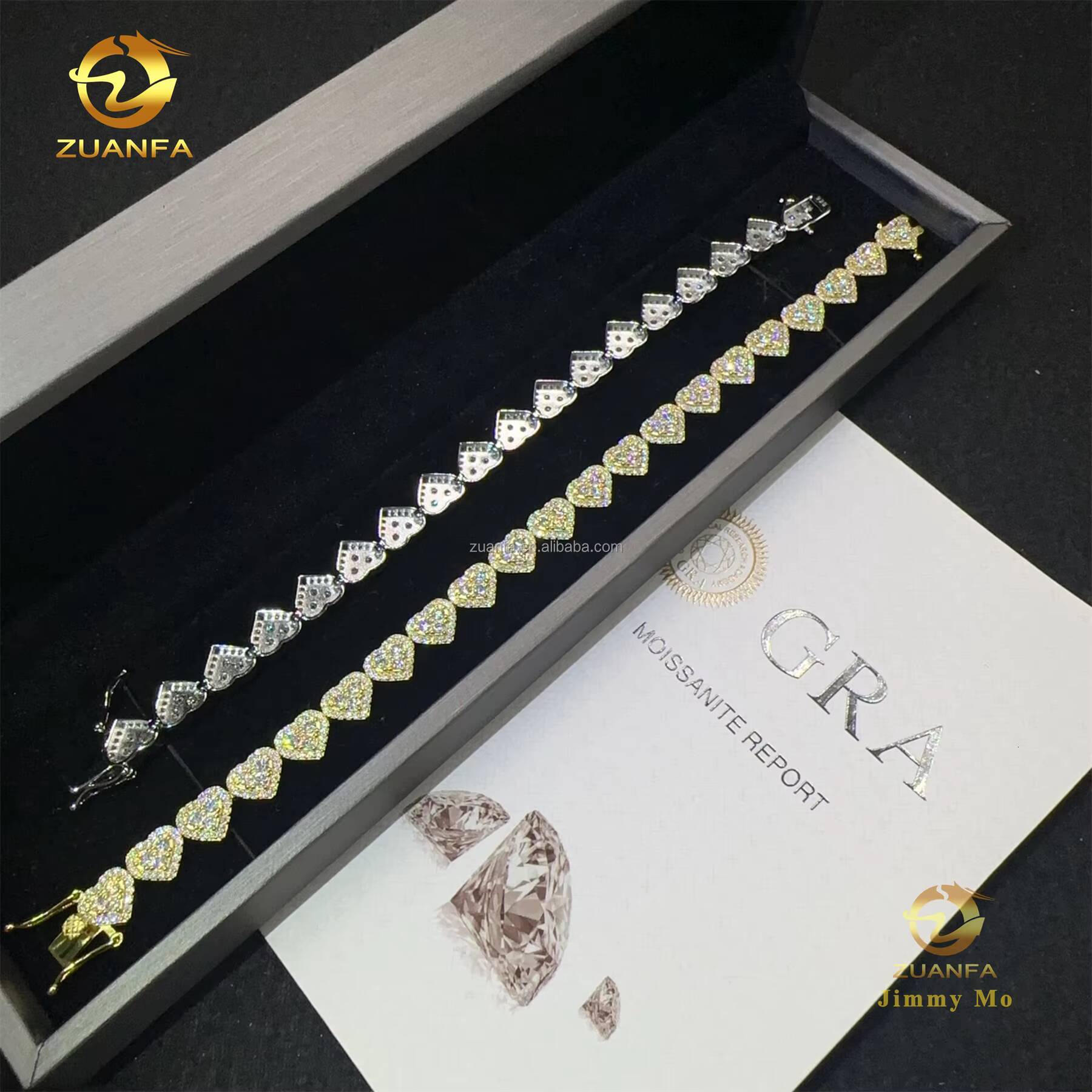 Bulk Stock Elegant Style Female Gift 8mm 925 Solid Silver Iced Out Hip Hop Jewelry FL Moissanite Diamond Heart Shape Bracelet