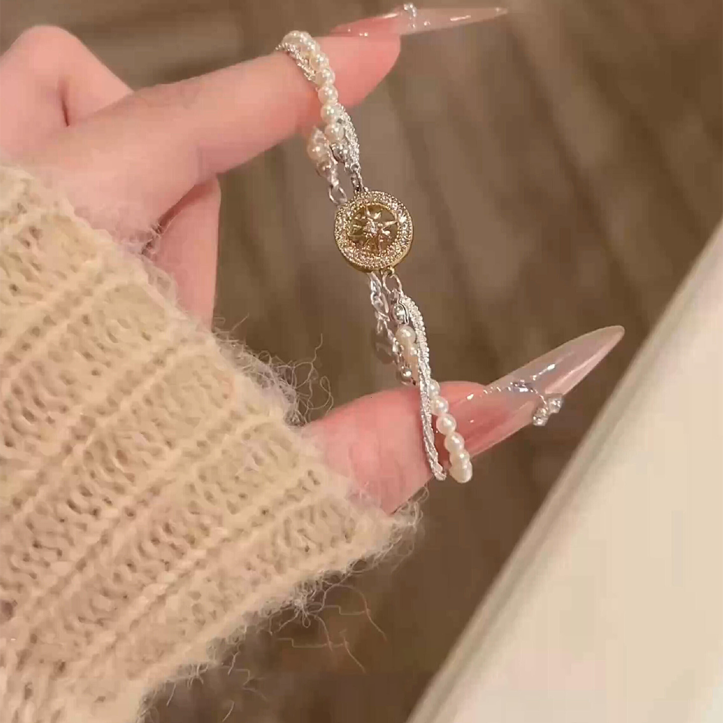 Zircon Round Beaded Star Pearl Bracelet Light Luxury High-end Fashionable Elegant Versatile Women's Jewelry
